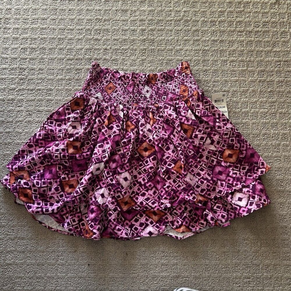 INC International Concepts Womens Medium M Pull-on Mini Skirt Floral Purple Pink